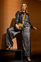 Silver Liquid Lame Cargo Pants