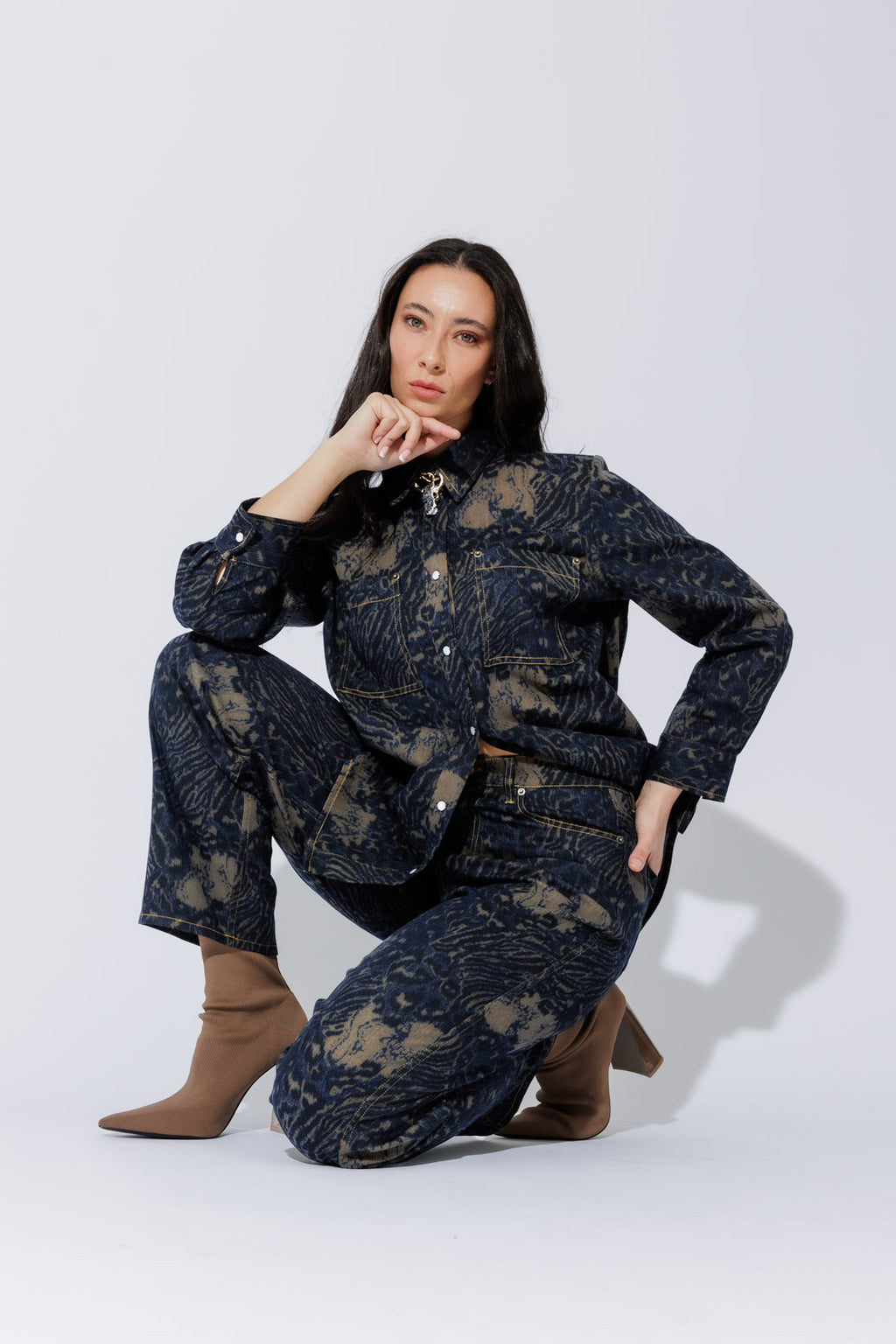 Navy/Taupe Animal Denim Shacket