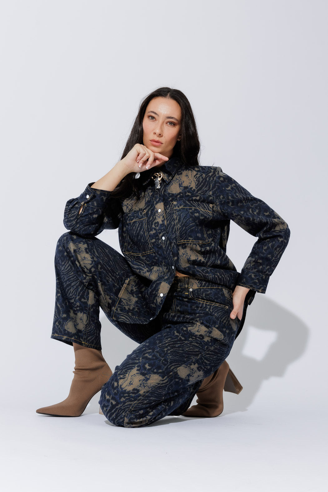 Navy/Taupe Animal Denim Shacket