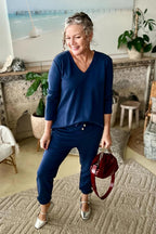 Navy Lux Knit V-Neck Top