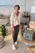 Champagne Diamond V Neck Jumper