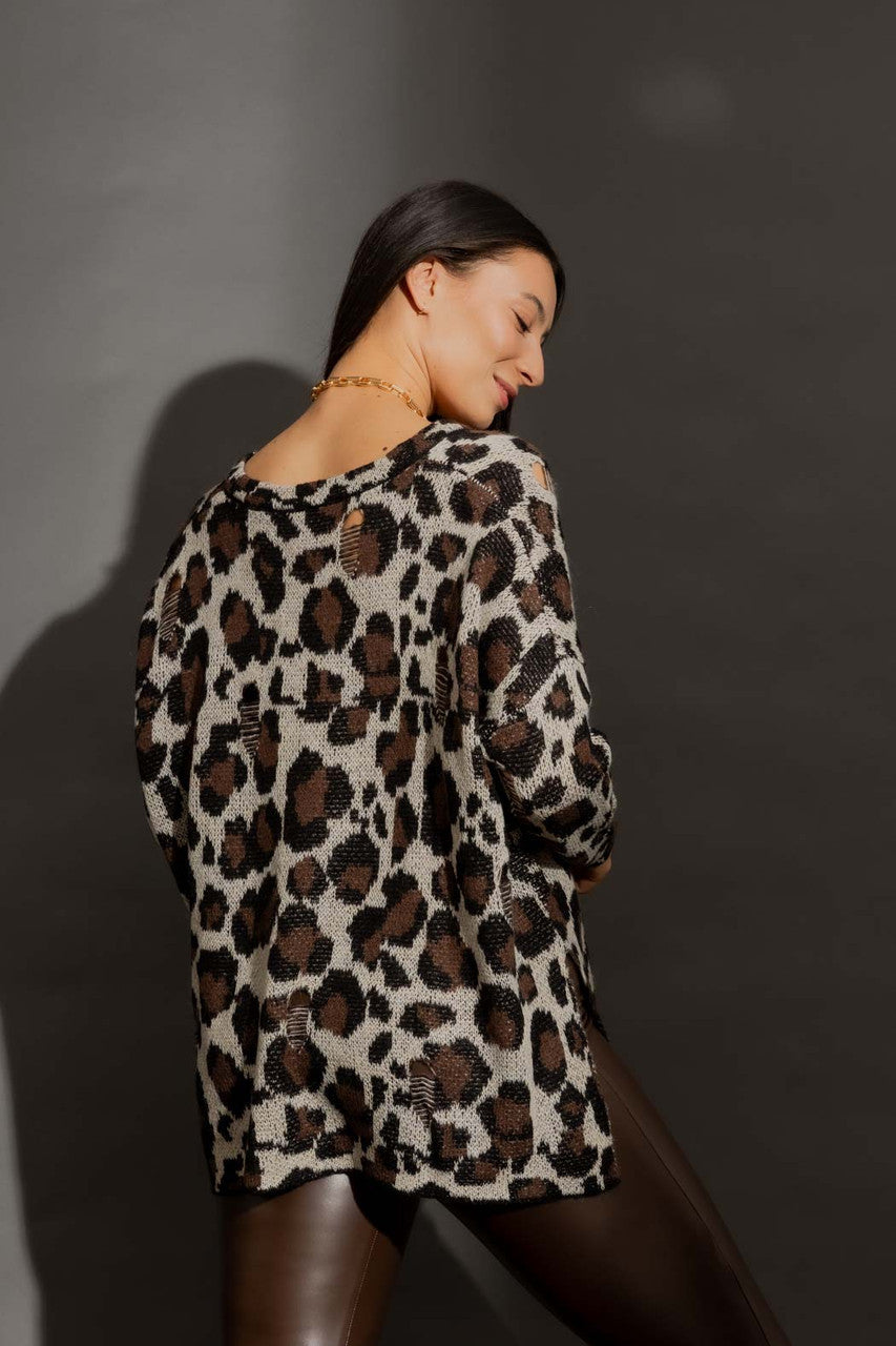 Ivory Distressed Leopard Knit Ivory S/M