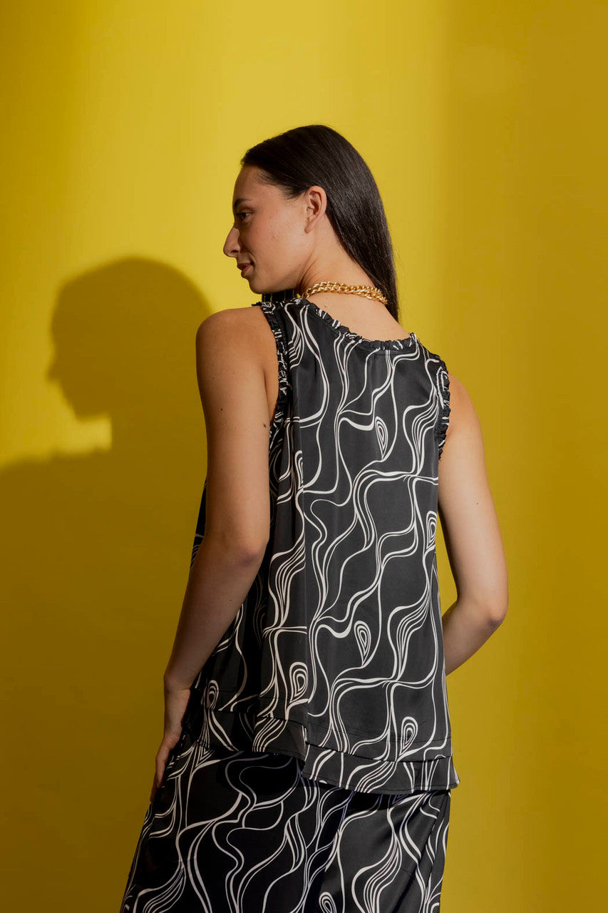 Black/White Frill Bell Cami