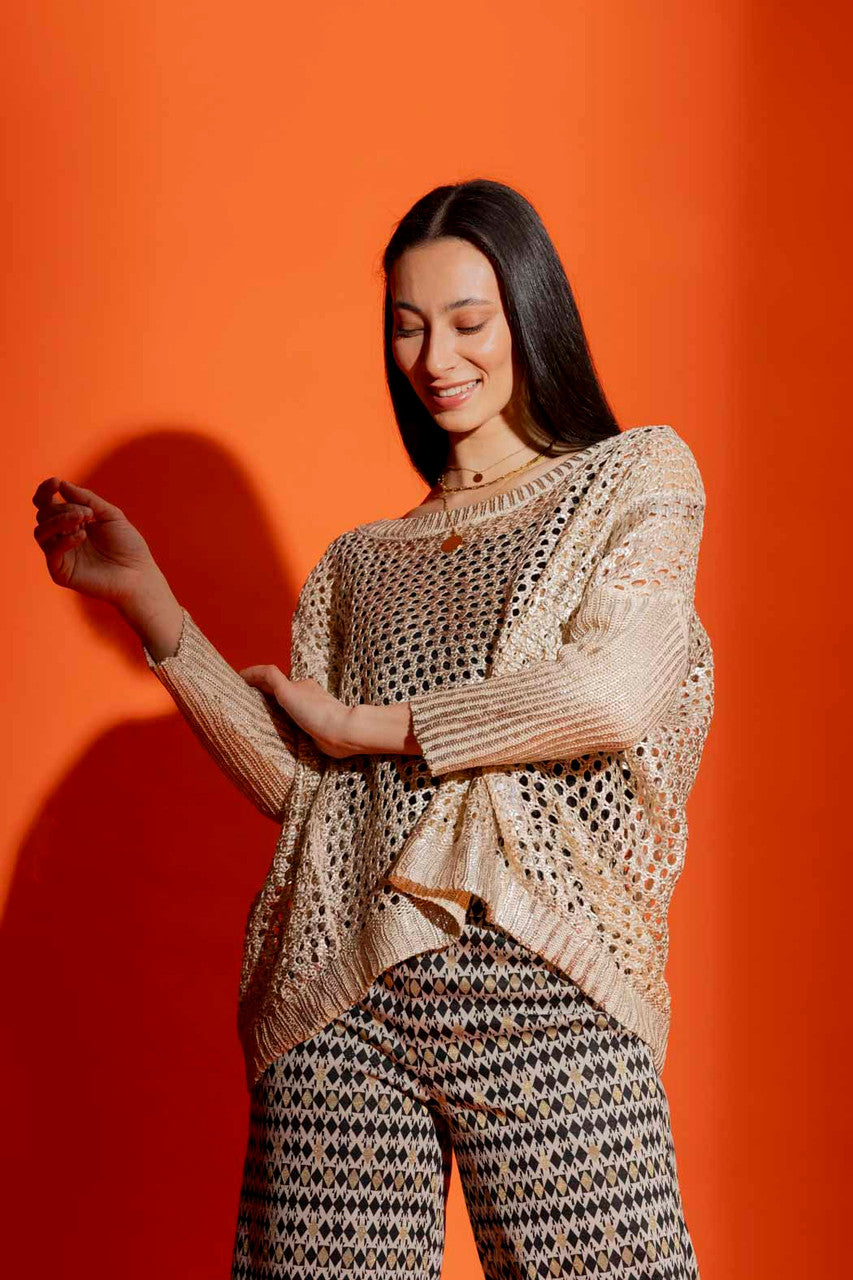 Oatmeal Crochet Boxy Foil Jumper