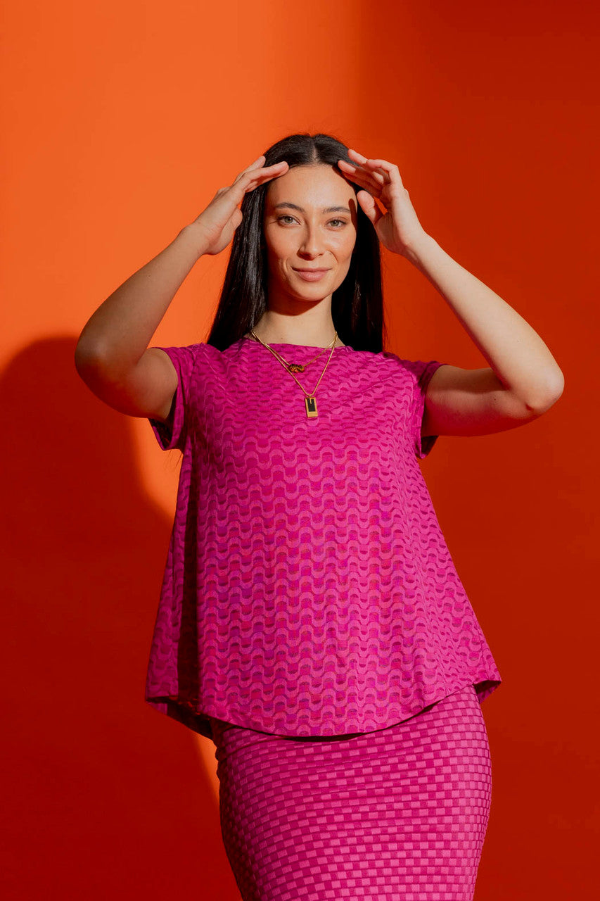 Pink Wave Bell Cap Sleeve Top