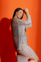 Silver Crochet Boxy Foil Jumper