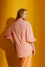 Orange Gingham Cold Shoulder Shirt Gingham