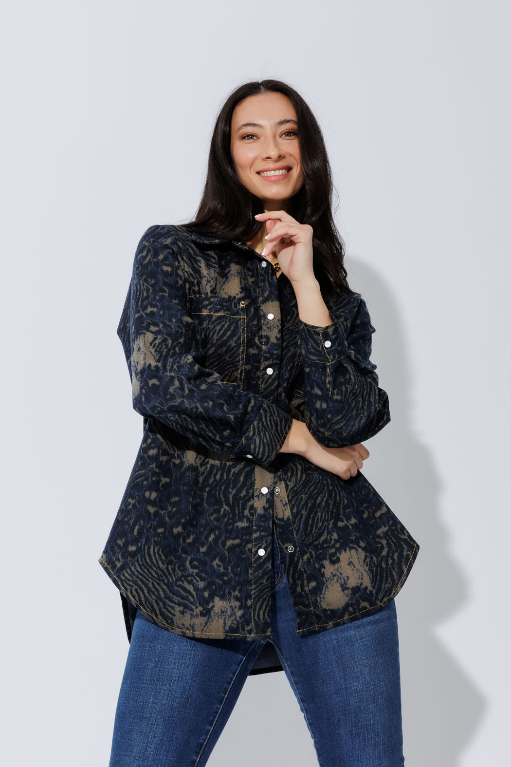 Navy/Taupe Animal Denim Shacket