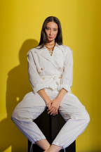 Ivory Parachute Crop Trench Coat Ivory Sml