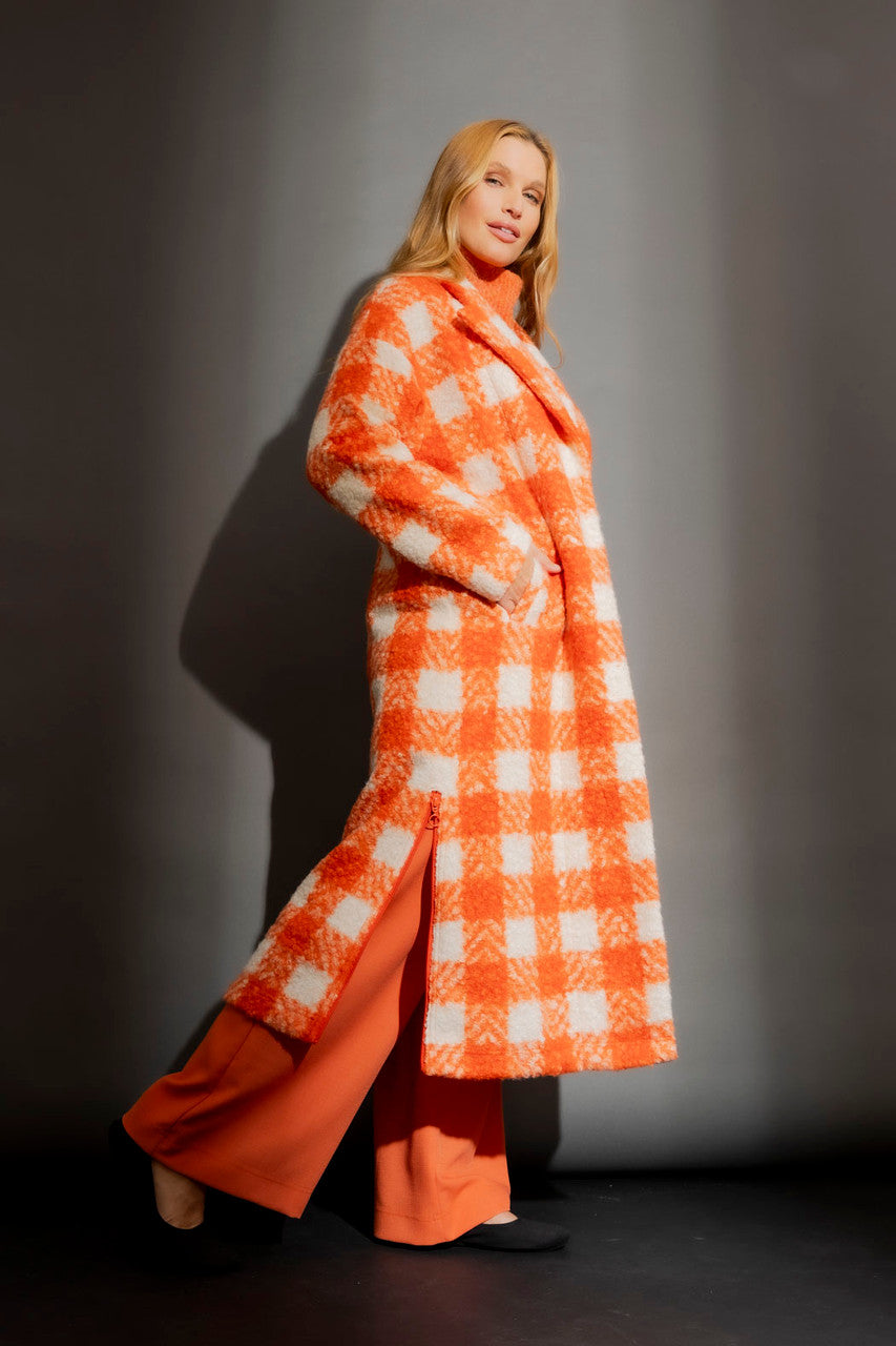 Orange Check Zip Coat Orange Check