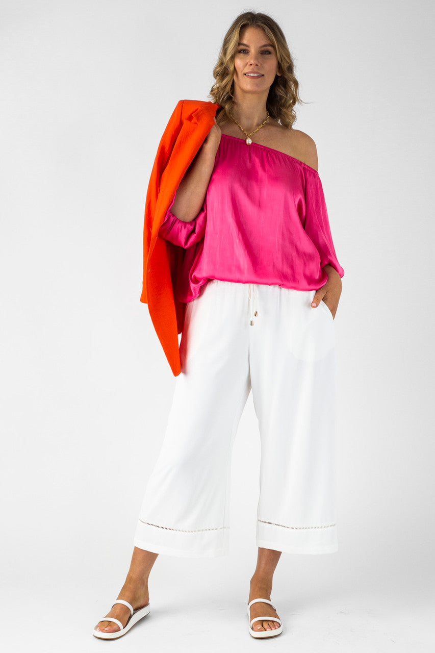 Hot Pink Silky Off Shoulder Top - FINAL SALE