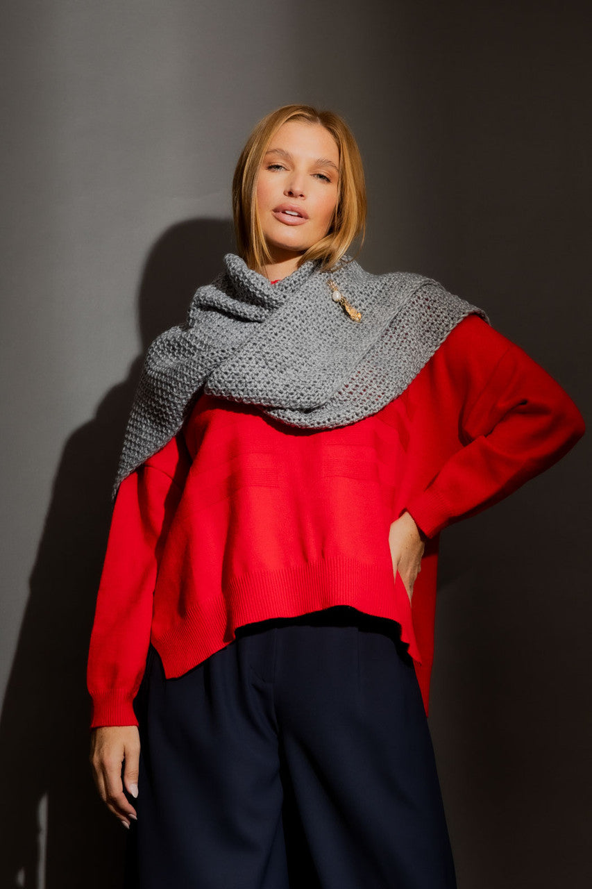 Red Mock Neck Drop Shoulder Jumper Red S