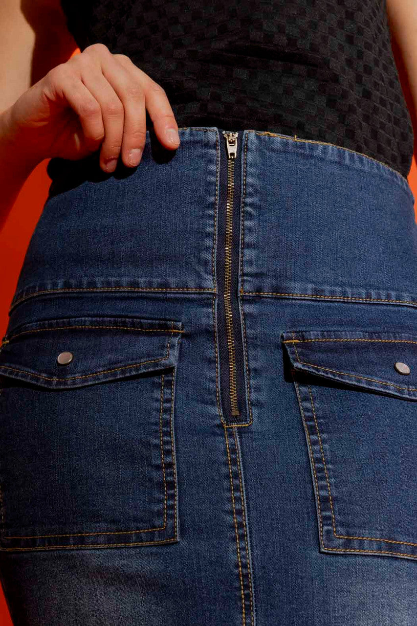 Mid Denim High Waist Skirt