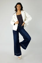 Off White Vegan Leather Mid Biker Jacket - NT