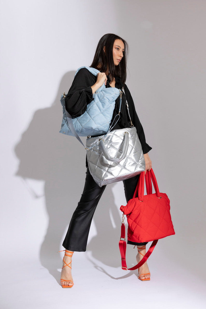 Red Qulited Tote Bag