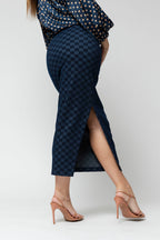 Navy Check Split Skirt