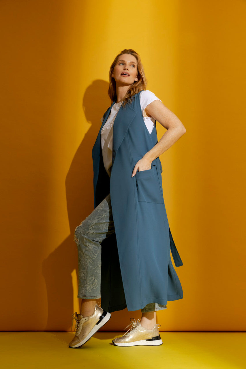 Slate Euro Longline Belted Vest