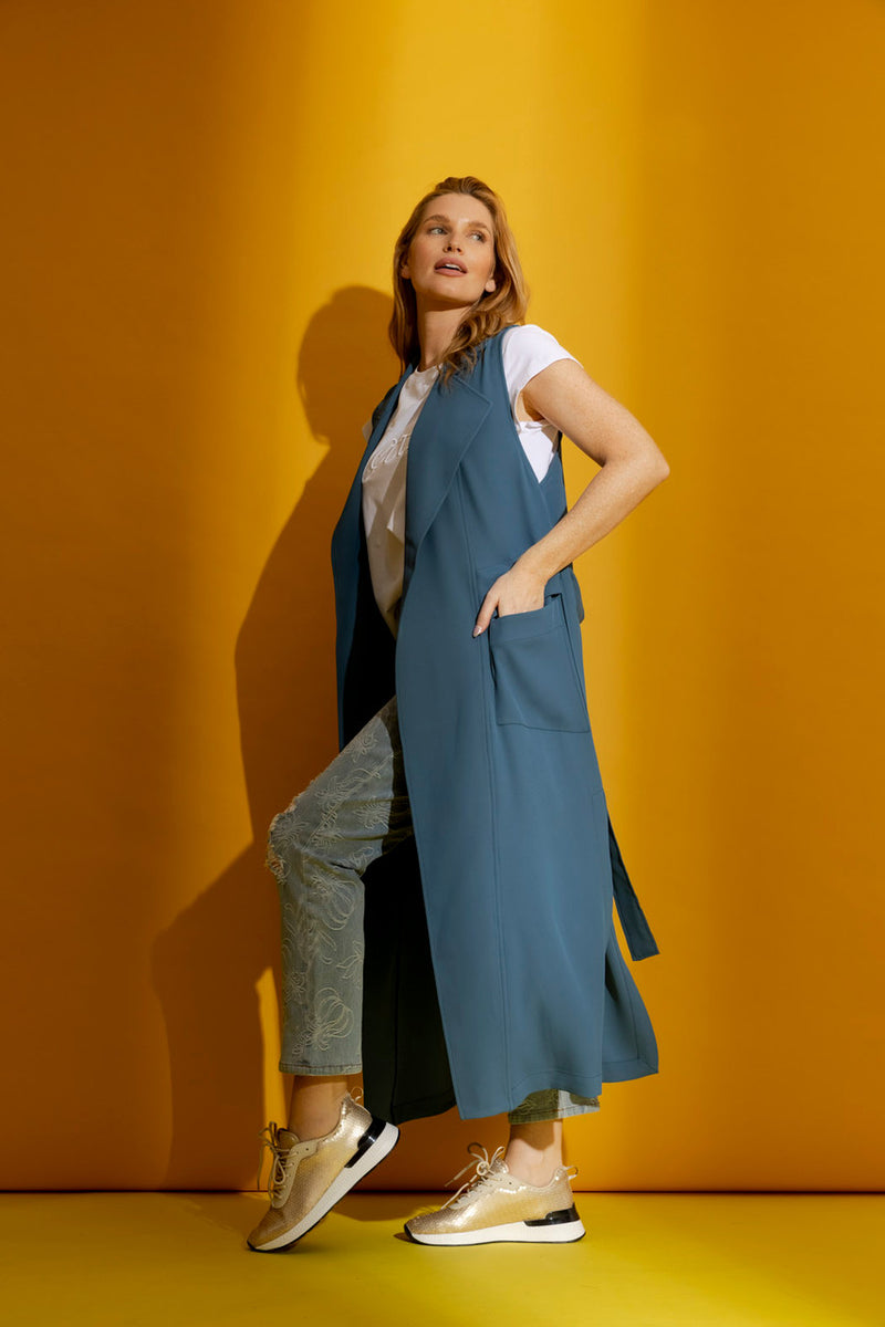 Slate Euro Longline Belted Vest