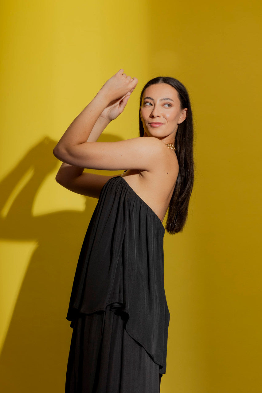 Black Silky Strapless Top