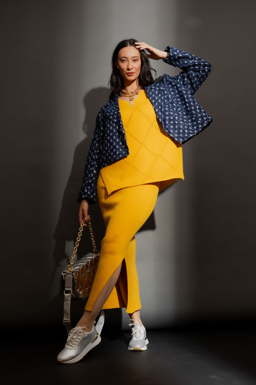 Marigold Criss Cross V Neck Jumper Marigold S