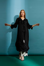 Black Silky Ruffle Dress