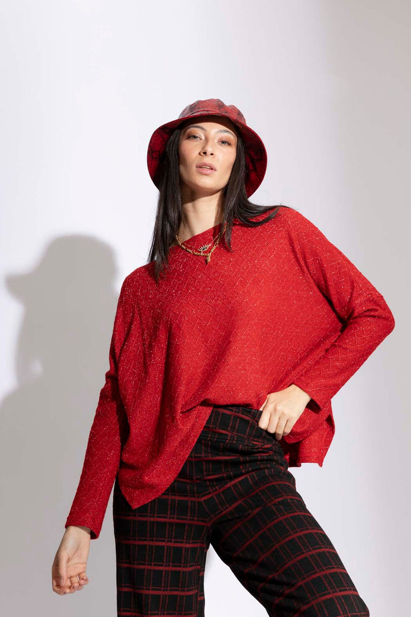 Red Lurex Crew Neck Jumper