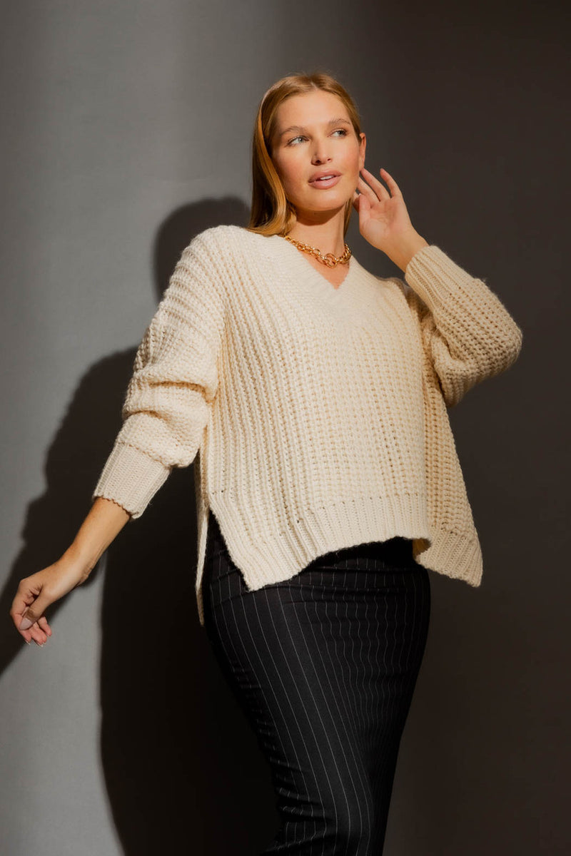 Ivory Chunky V Neck Jumper Ivory S