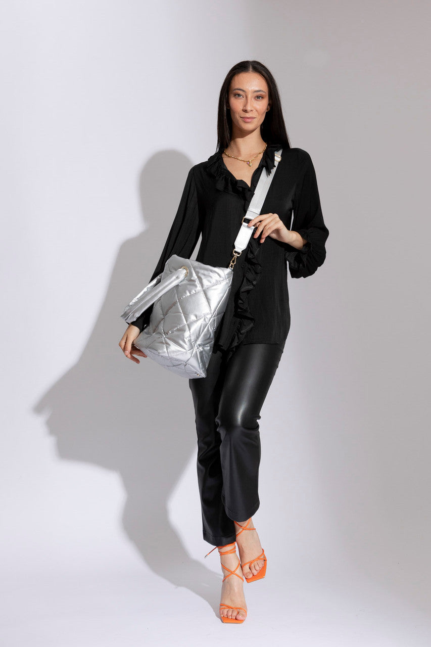 Silver Quilted Tote Bag
