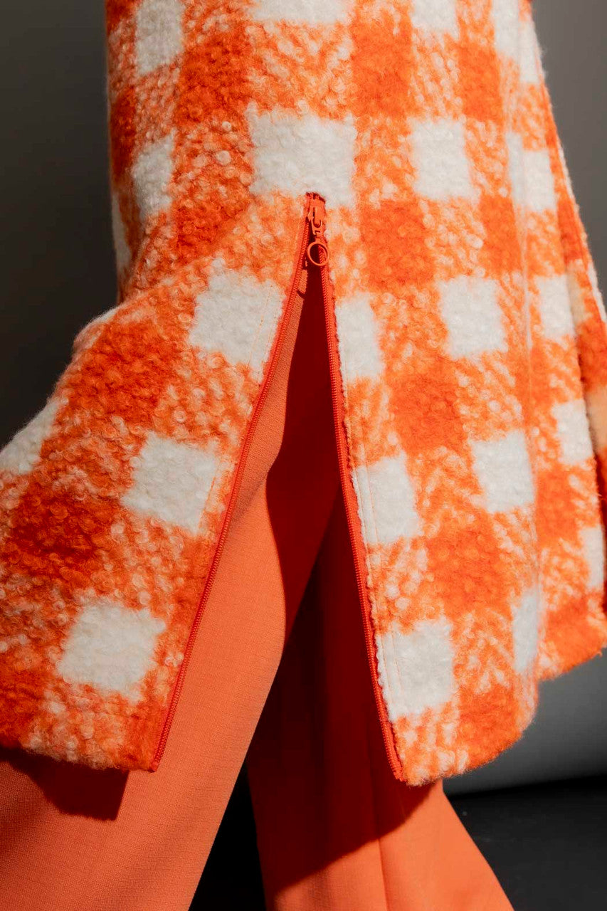 Orange Check Zip Coat Orange Check