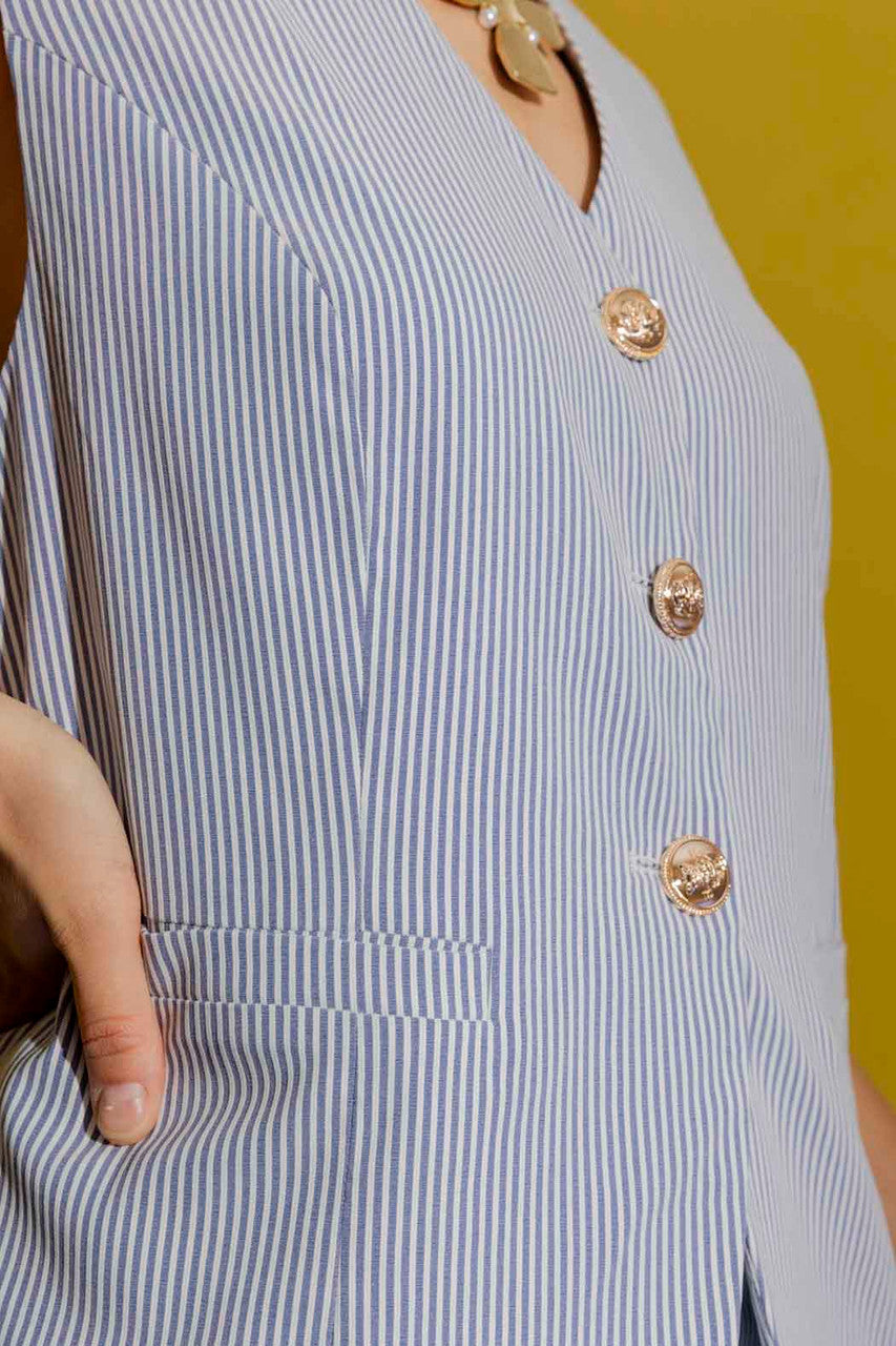 Blue Stripe Tailored Vest Blue Stripe