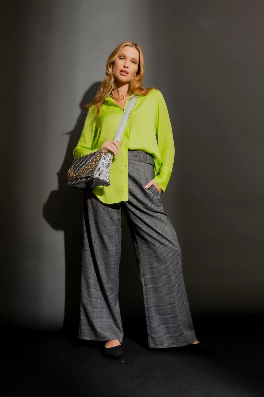 Grey Check Lurex Cleo Pant Grey Check