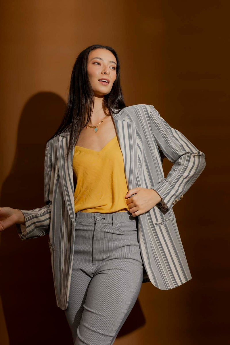 Washed Navy Striped Oversized Blazer