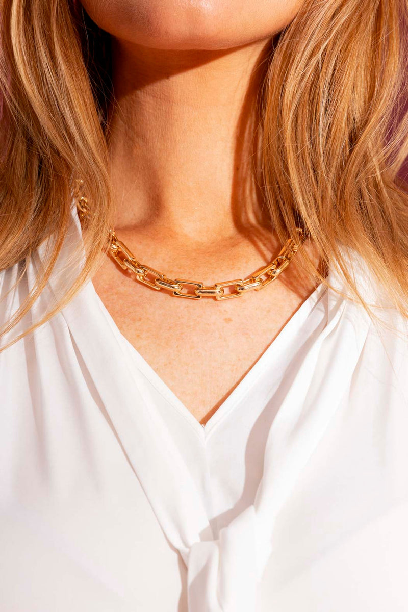 Rectangular Gold Chain Necklace S