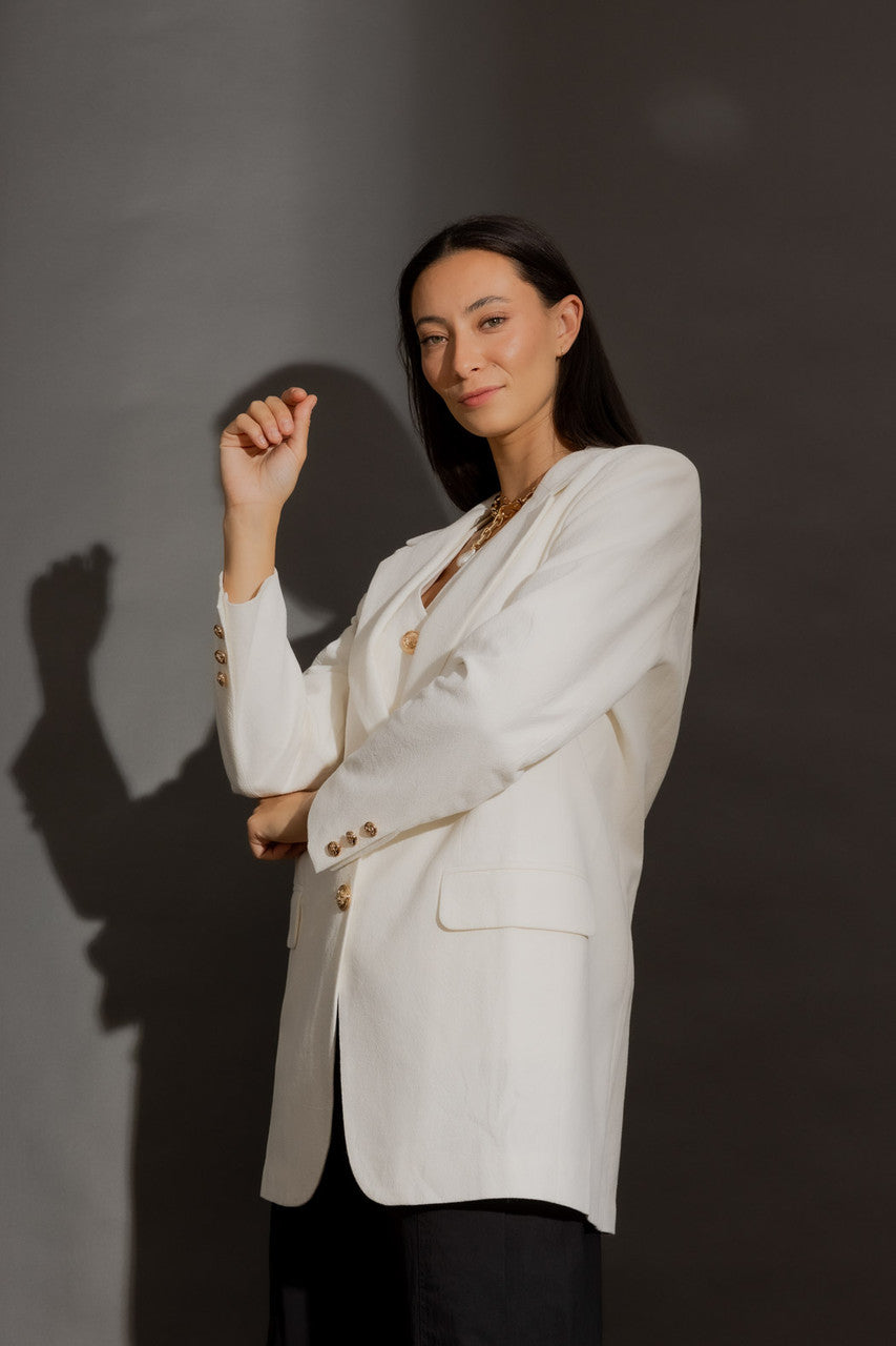 Ivory Sandwashed Linen Oversized Blazer