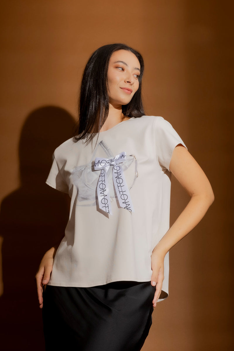 Putty Washed Handbag Bow T-Shirt