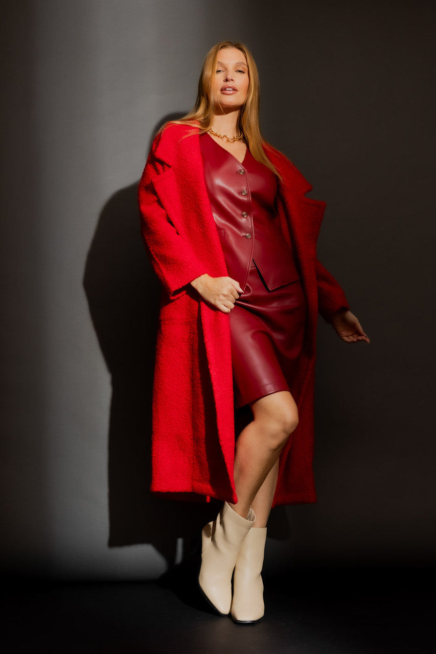 Red Faux Leather Pencil Skirt