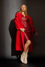 Red Faux Leather Pencil Skirt