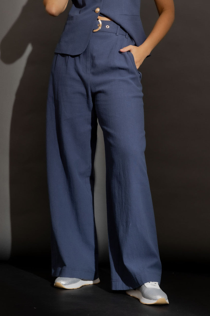 Navy Sandwashed Linen Cleo Pant