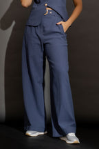 Navy Sandwashed Linen Cleo Pant