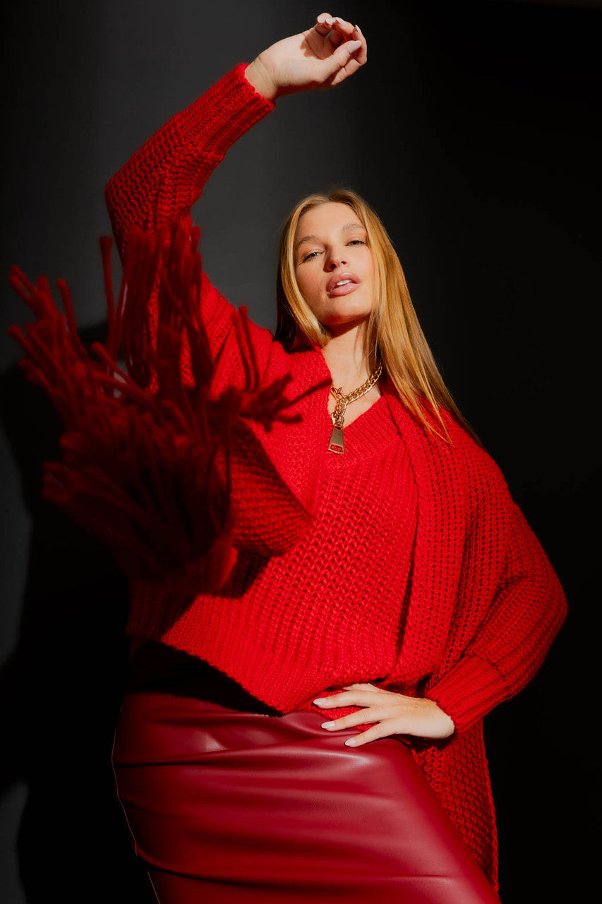 Red Chunky V Neck Jumper Red S