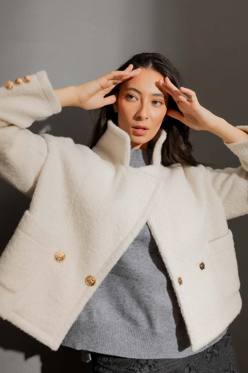 Ivory Lurex Crop Astra Coat