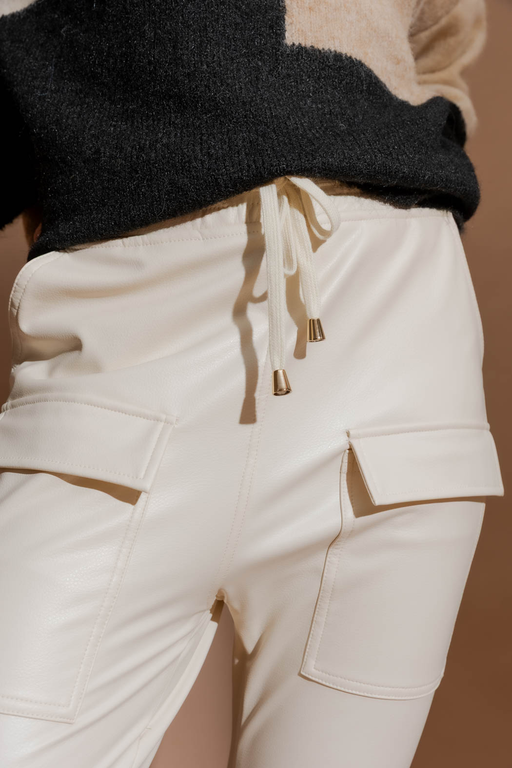 Ivory Croc Coated Jogger Pant