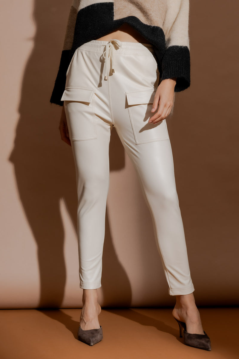 Ivory Croc Coated Jogger Pant