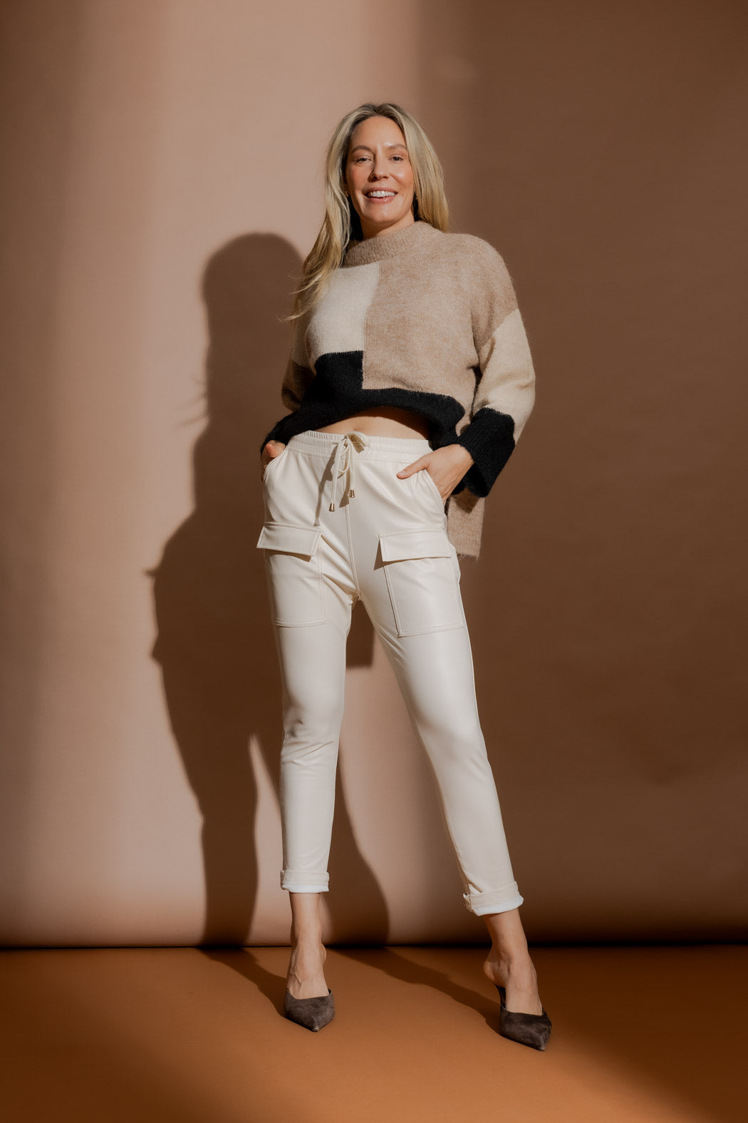 Ivory Croc Coated Jogger Pant