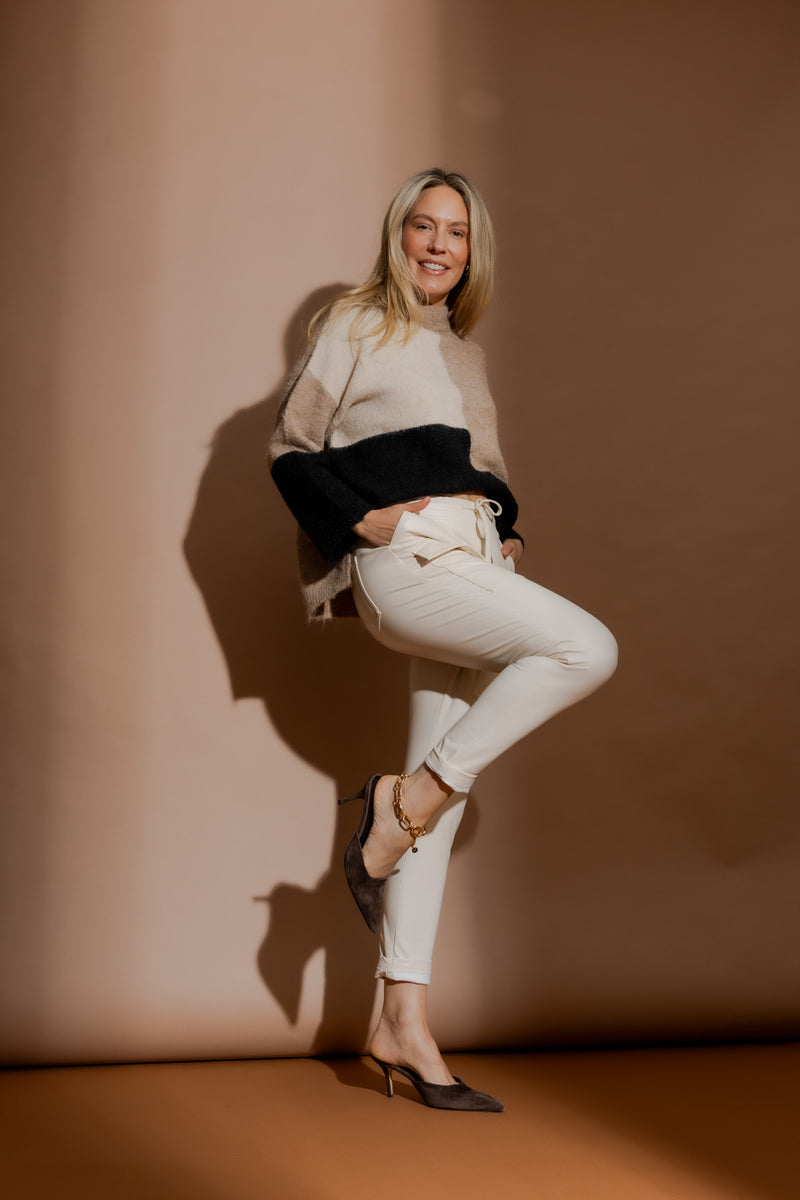 Ivory Croc Coated Jogger Pant