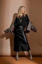 Matt Black Croc Faux Leather Skirt
