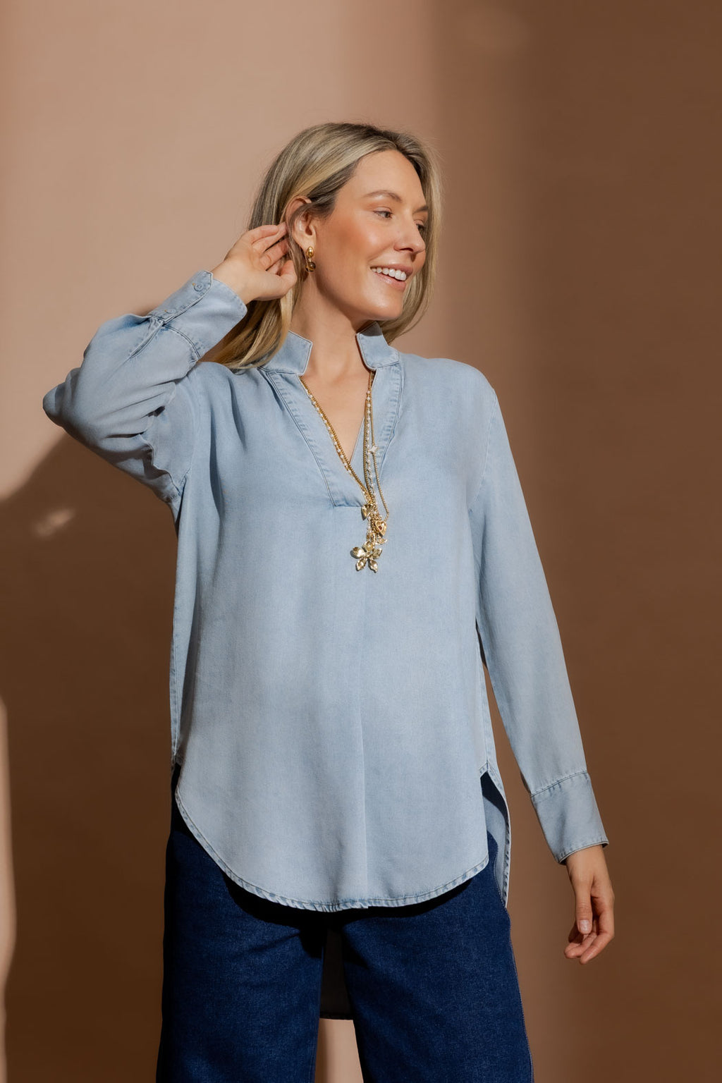 Washed Blue Tencel Blogger Shirt Washed Blue