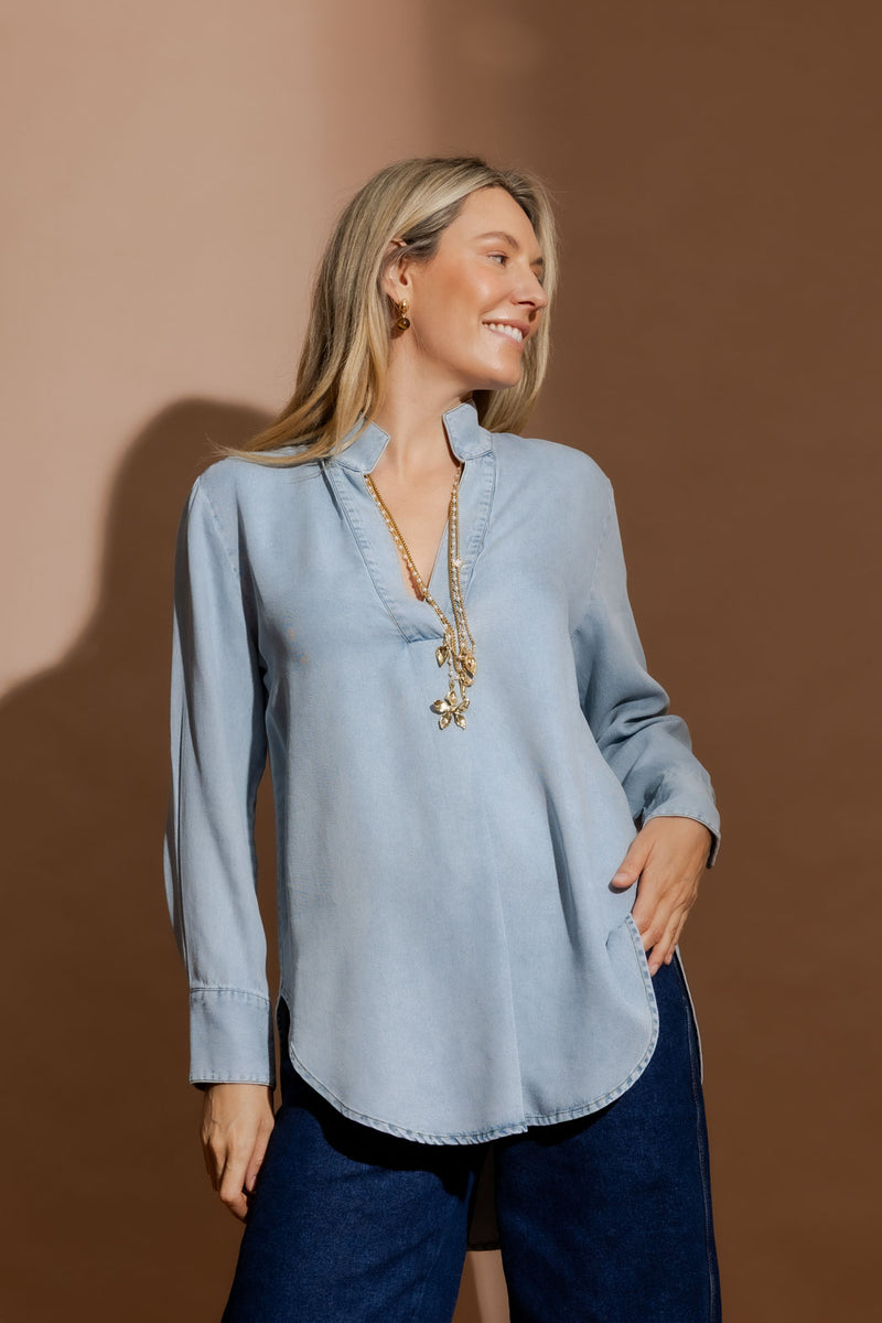 Washed Blue Tencel Blogger Shirt Washed Blue
