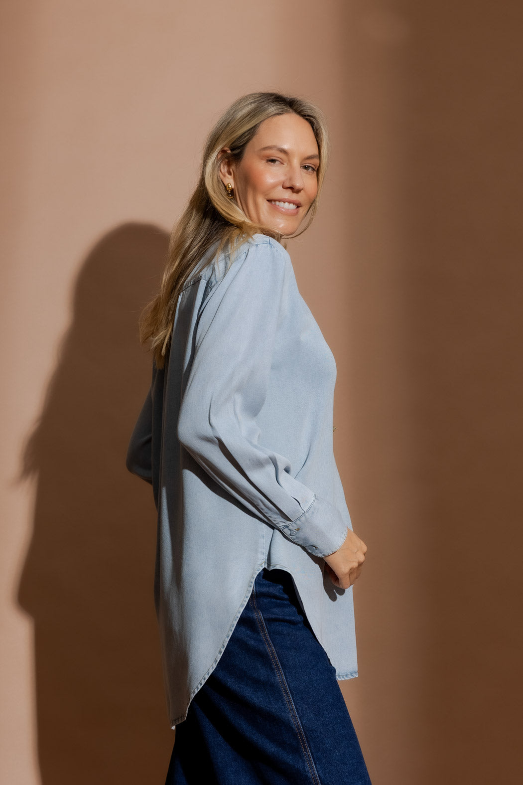 Washed Blue Tencel Blogger Shirt Washed Blue