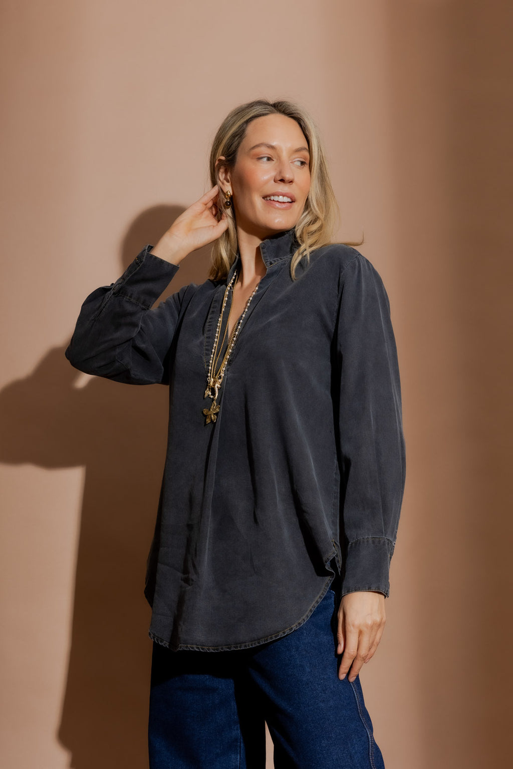 Washed Black Tencel Blogger Shirt Washed Black